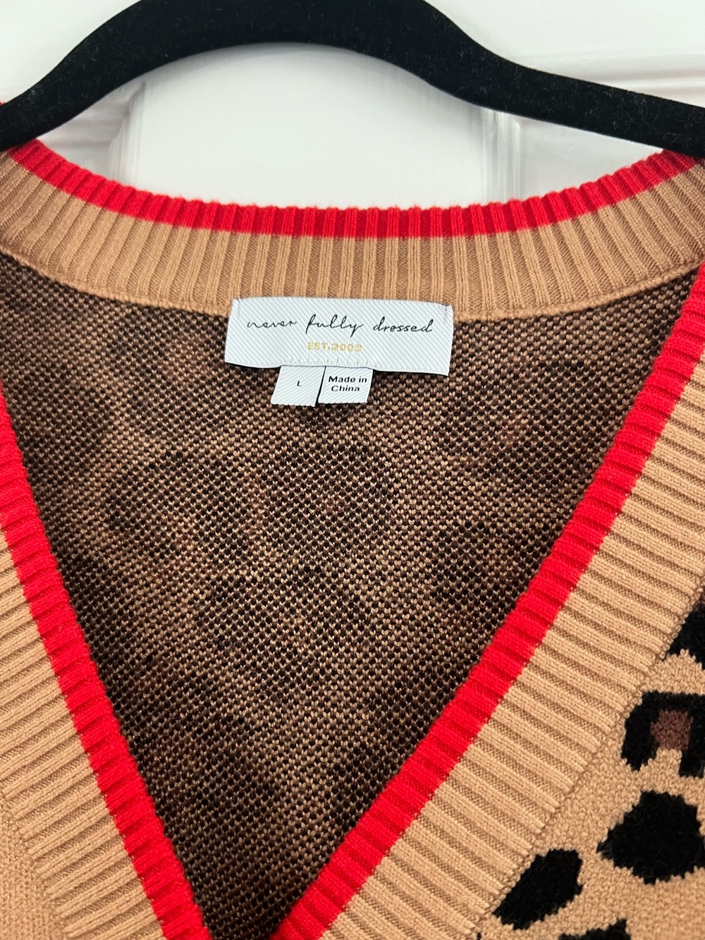 Never Fully Dressed Cherry Leopard Print V-Neck Cardigan, Brown/Multi - Picture 3 of 3